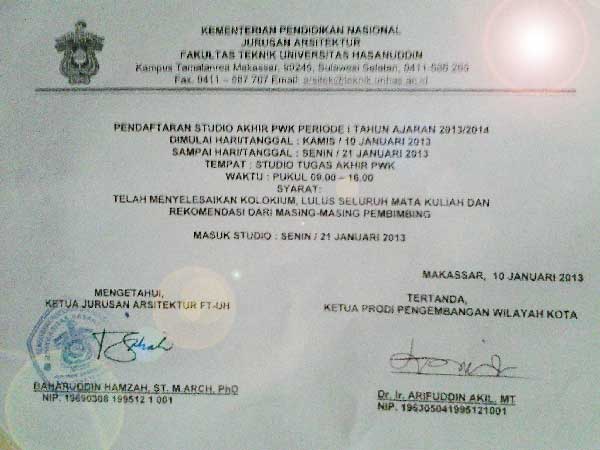 Pembukaan Studio Akhir PWK