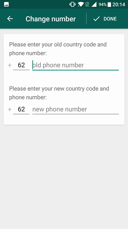 whatsapp setting - ganti nomor menu nomor baru