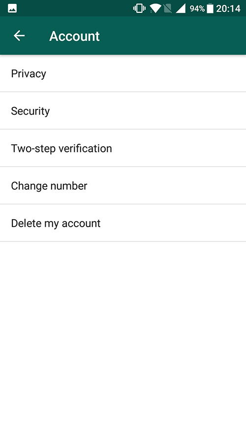 whatsapp setting - ganti nomor menu
